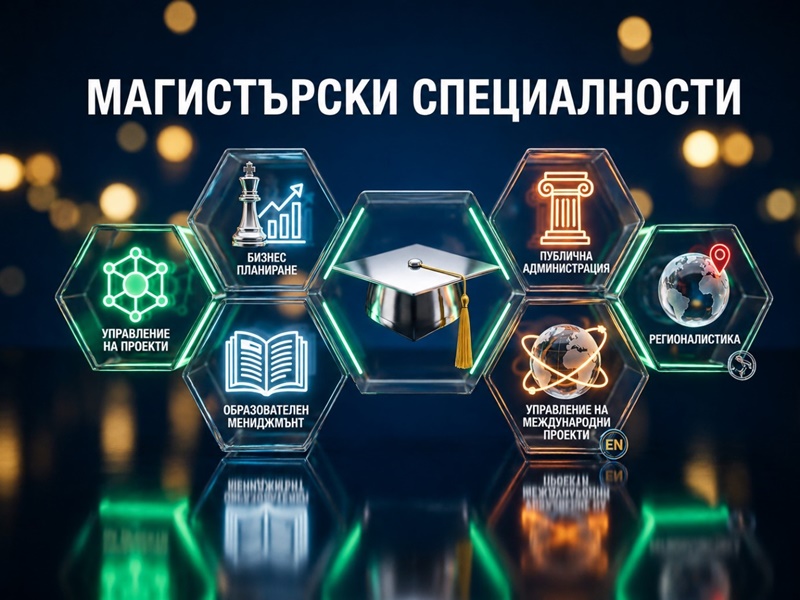 Постер представящ магистърските специалности към катедра "Стратегическо планиране"