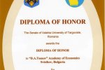 , Ректорът и Сенатът на Университет "Валахия", Румъния връчиха почетна диплома  на Стопанска академия „Д. А. Ценов”