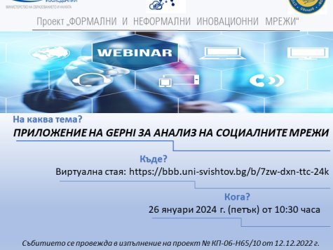 Покана за участие в уебинар на тема „Приложение на Gephi за анализ на социалните мрежи“